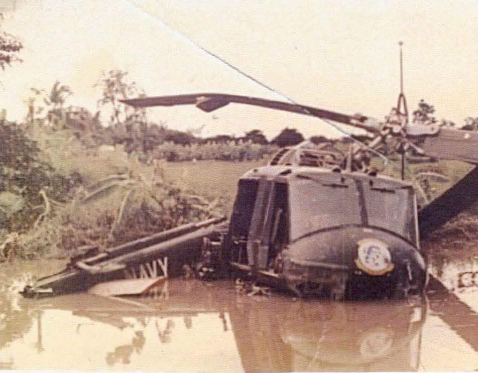 A downed Seawolf UH-1 Huey